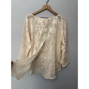 Vintage Victoria's Secret Gold Label Cream Satin Sleep Shirt M Open Back